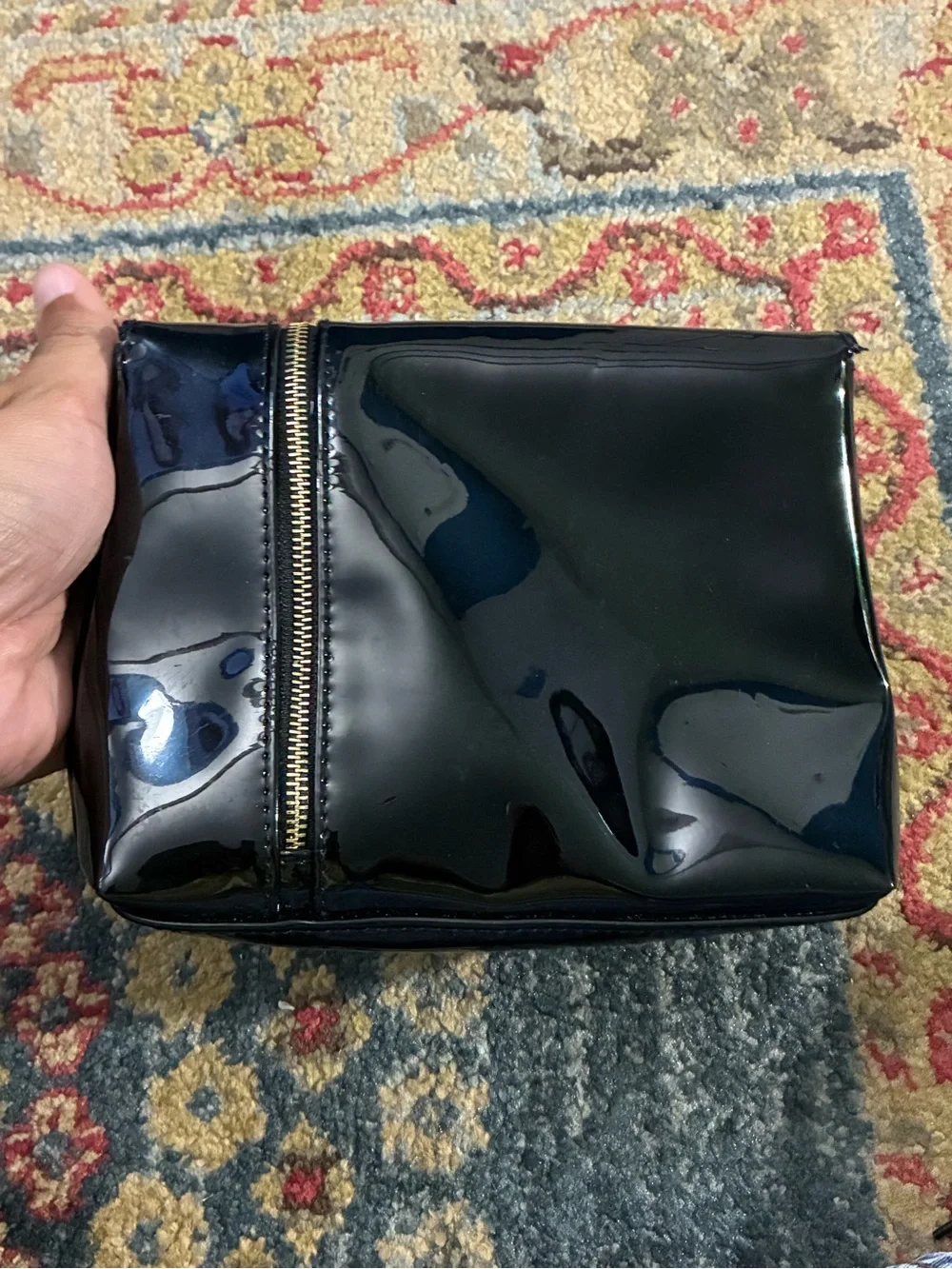 Yves Saint Laurent Black Patent Zip-Top Wristlet Clutch